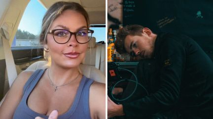 woman shares worst date experience (l) man with head on table at bar (r)