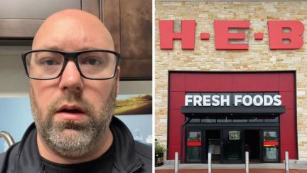 man shares purchase issue (l) H.e.b store (r)