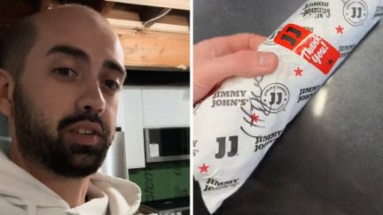 man shares sub purchase (l) jimmy johns sub (r)