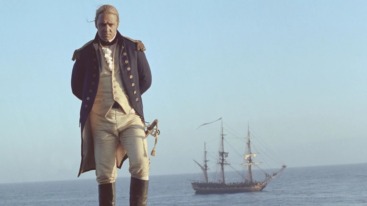 A naval officer stands by the sea in "Master and Commander" 