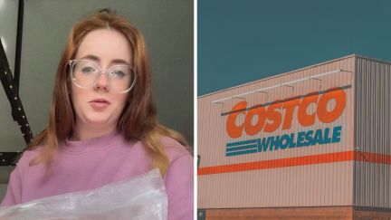 woman shares costco finds (l) costco store logo (r)
