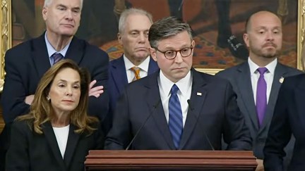 Mike Johnson during a press conference on Oct. 30