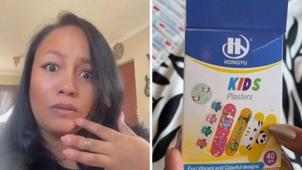 woman shares new purchase (l) kids band aids (r)