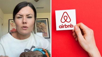 woman shares air bnb experience (l) air bnb app (r)