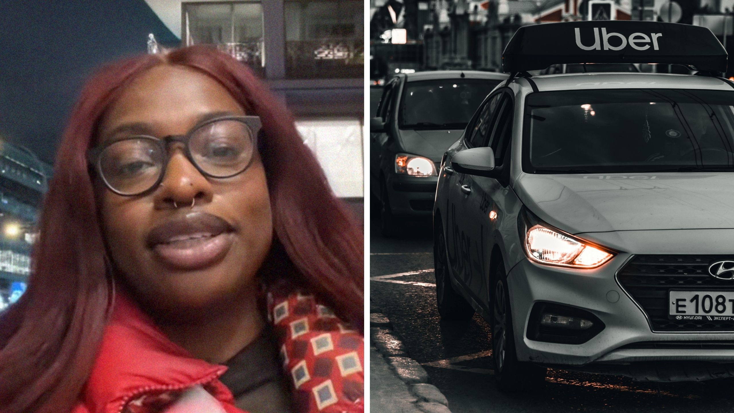 woman shares uber scam story (l) uber car (r)