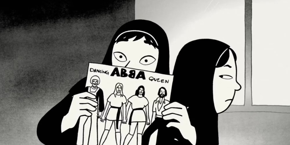 A young Iranian women holds an Abba record in "Persepolis"