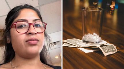 woman shares job tips she gets (l) tip on table (r)
