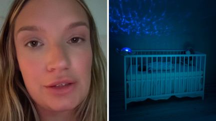 woman shares baby monitor incident (l) baby in crib (r)