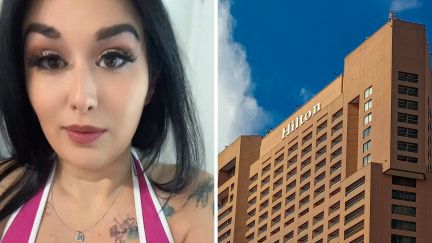 woman shares hotel experience (l) hilton hotel (r)
