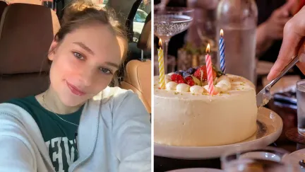 woman shares work experience (l) birthday cake (r)