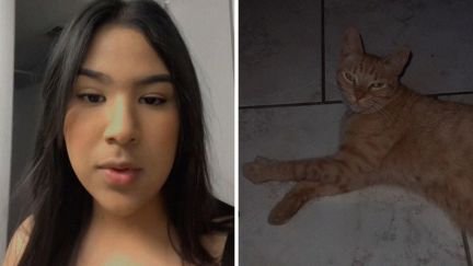 woman shares her cat story (l) cat (r)