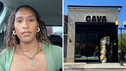 woman shares cava experience (l) cava store front (r)