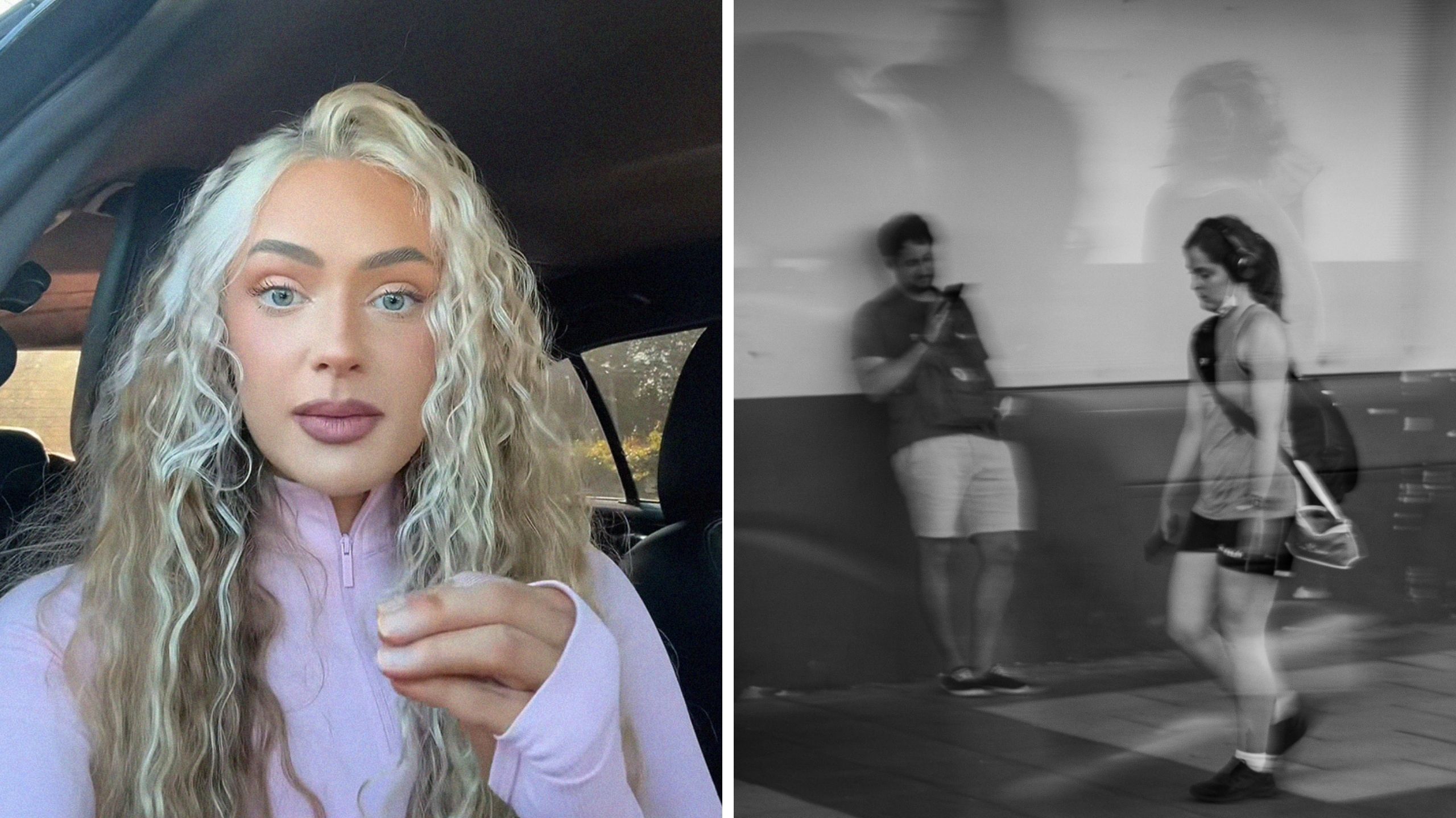woman shares creepy guy experience (l) woman leaving the gym (r)