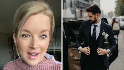woman shares bad things a groom might do (l) groom coming out of car (r)
