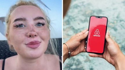 woman shares airbnb experience (l) airbnb app (r)