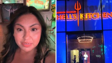 woman shares birthday experience (l) Hell's kitchen entrance (r)