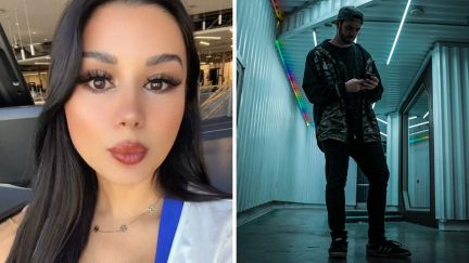 woman shares relationship opinion (l) man texting (r)