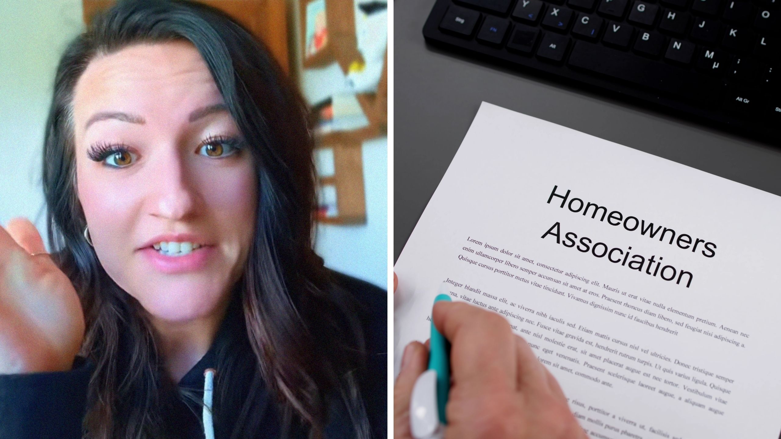 woman shares neighborhood issues (l) hoa letter (r)