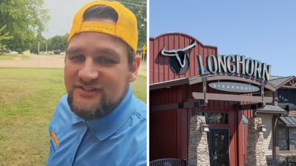 man shares dining experience (l) longhorn steakhouse (r)