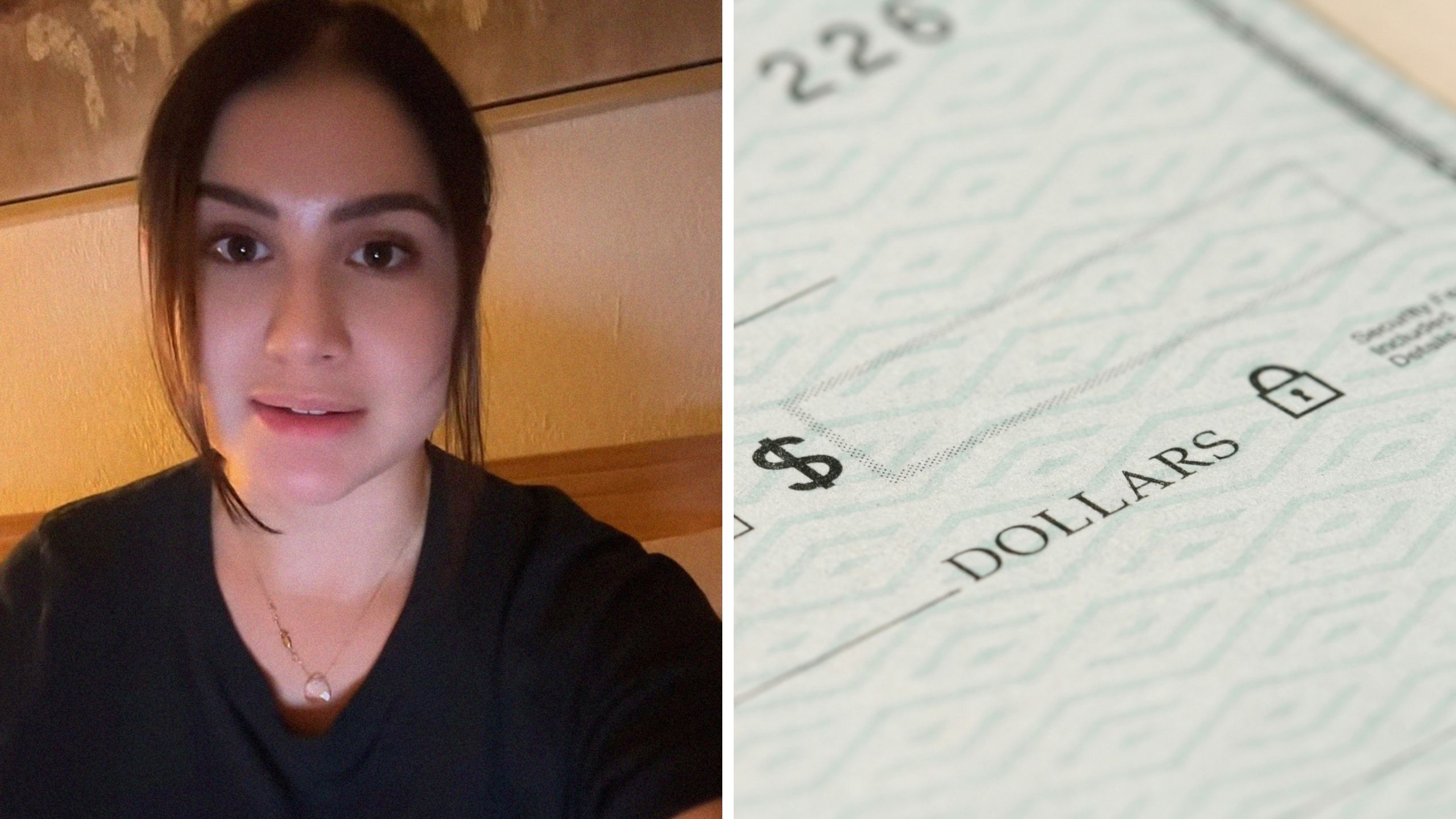 woman shares bank app tips (l) cheque (r)