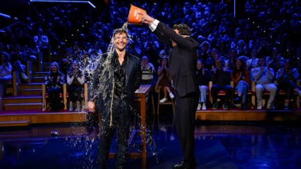 glen powell getting beer poured on him