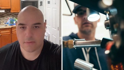man shares how he got robbed (l) plumber working (r)