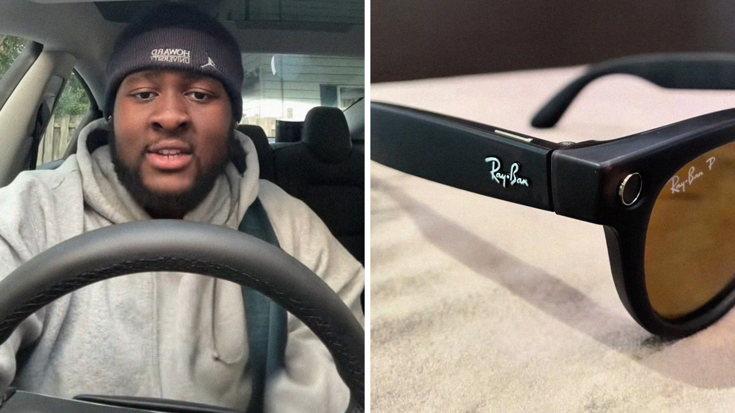man shares opinion on Ray-ban meta glasses (l) ray-ban meta glasses (r)