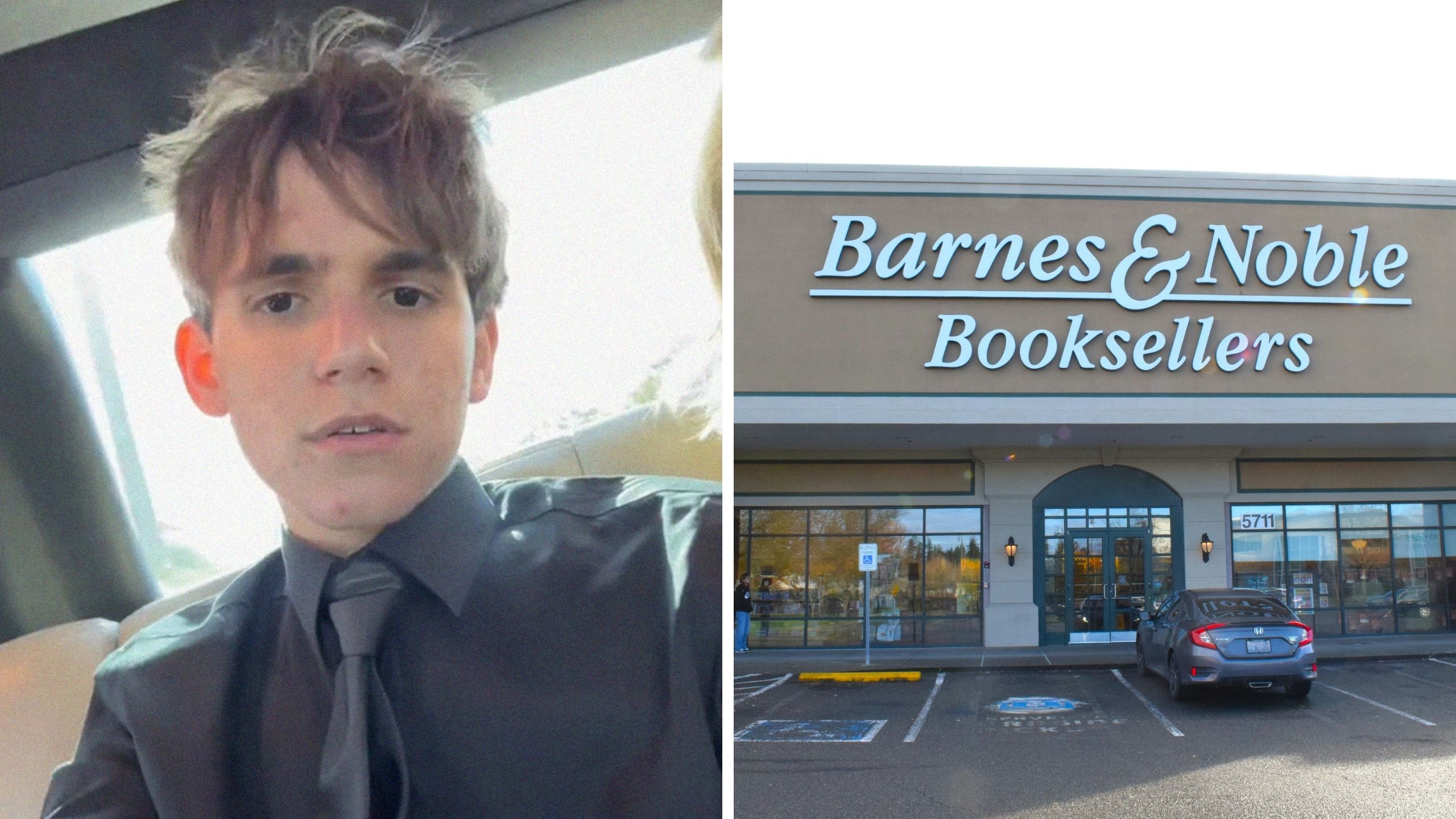 man shares bookstore photos (l) barnes and noble (r)