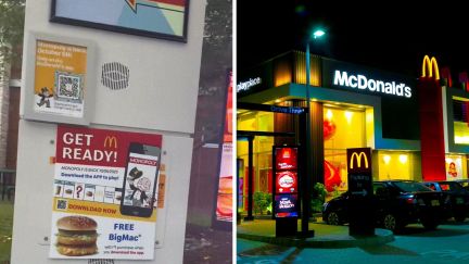 drive-thru machine (l) Mcdonalds (r)