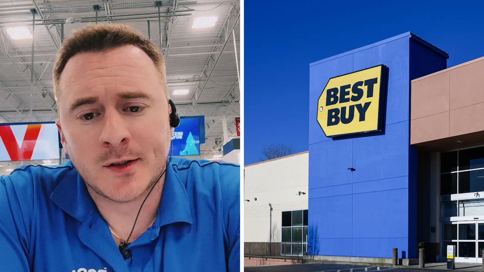 man shares work sale (l) best buy entrance (r)