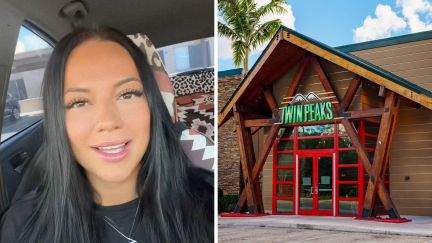 pregnant woman shares work issue (l) twin peaks entrance (r)