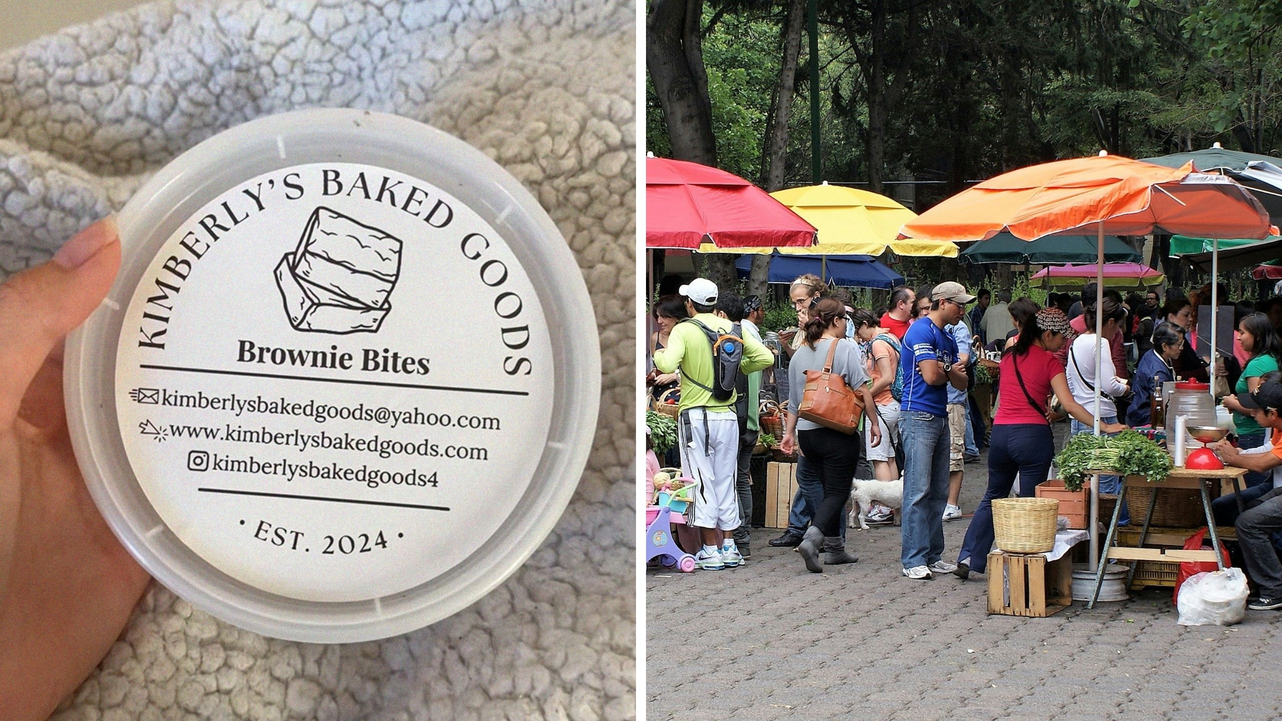 brownie bites (l) food vendors event (r)