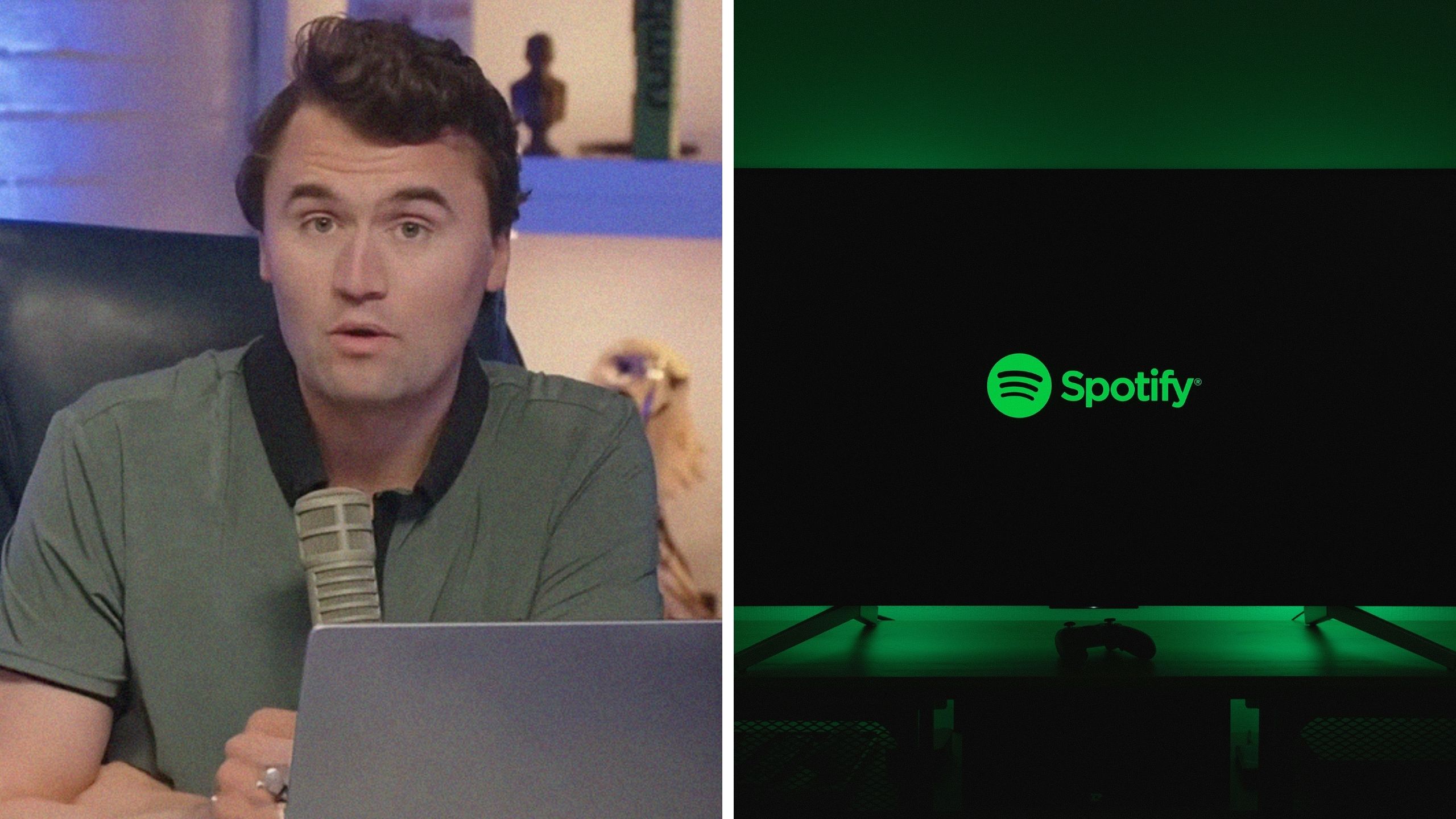charlie kirk (l) spotify app (r)