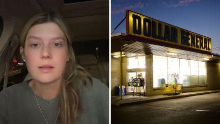 woman shares shopping issue (l) dollar general store (r)