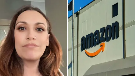 woman shares purchase issue (l) amazon store front (r)