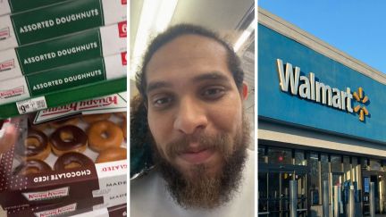 krispy kreme donuts (l) man shares ex- job secrets (c) walmart entrance (r)