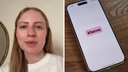 woman shares how she got scammed (l) klarna app (r)