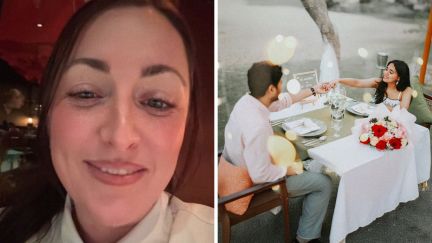 woman shares work note surprise (l) man proposed at dinner (r)