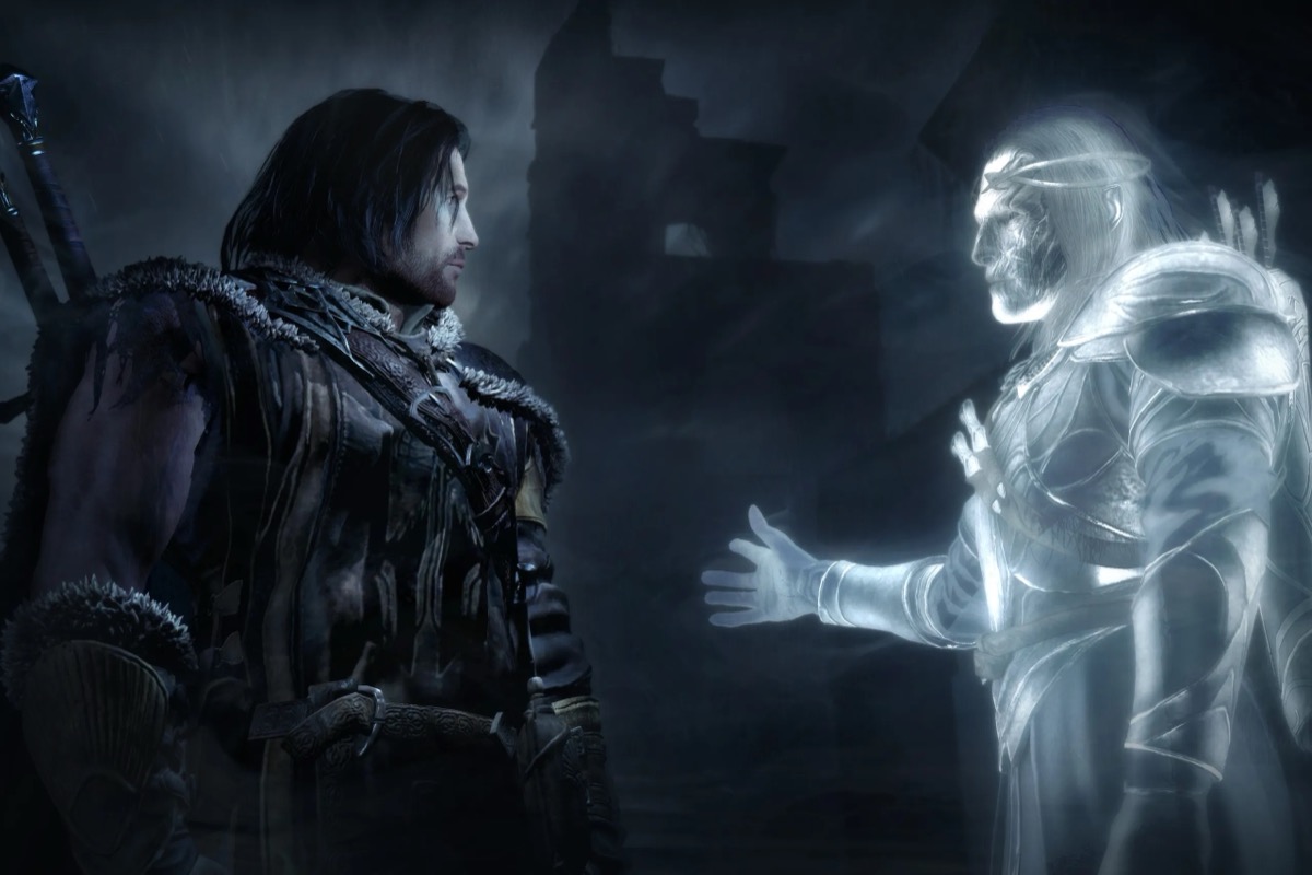 A warrior talks to an elven ghost in "Shadow of Mordor"