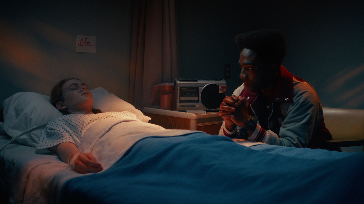 STRANGER THINGS. (L to R) Sadie Sink as Max Mayfield and Caleb McLaughlin as  Lucas Sinclair in STRANGER THINGS. Cr. Courtesy of Netflix © 2025