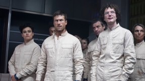 glen powell standing with katy o'brian and martin herlihy