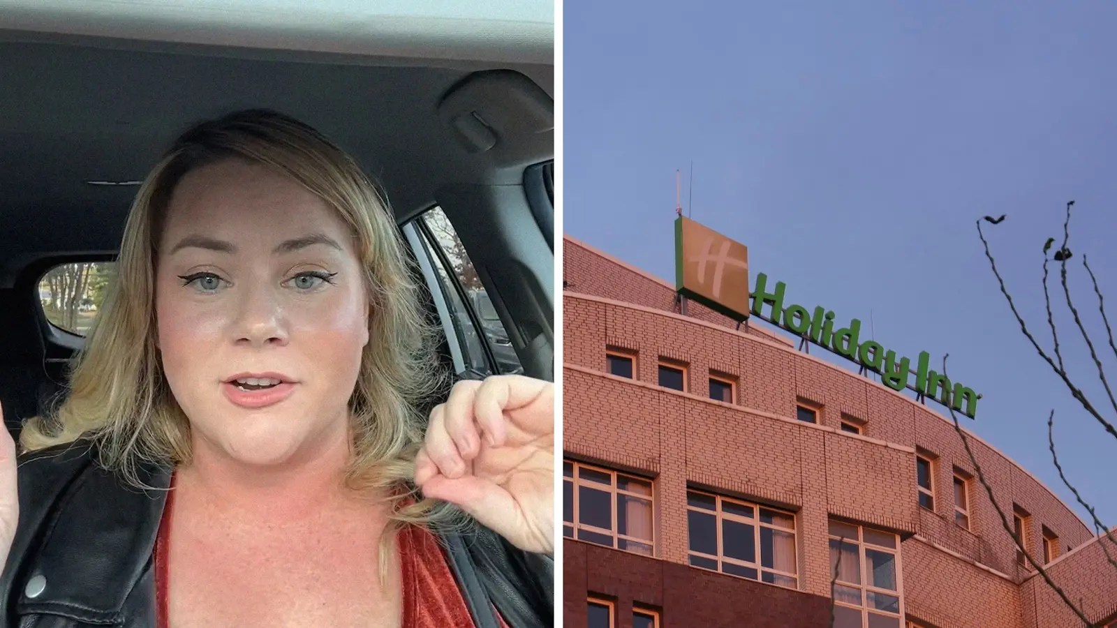 woman shares hotel issue (l) holiday inn hotel (r)