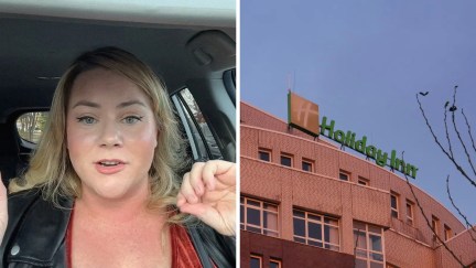woman shares hotel issue (l) holiday inn hotel (r)