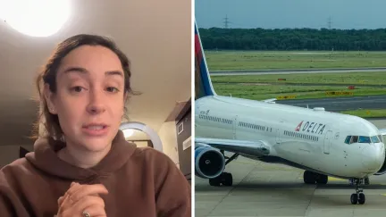 woman shares flight experience (l) delta aircraft (r)