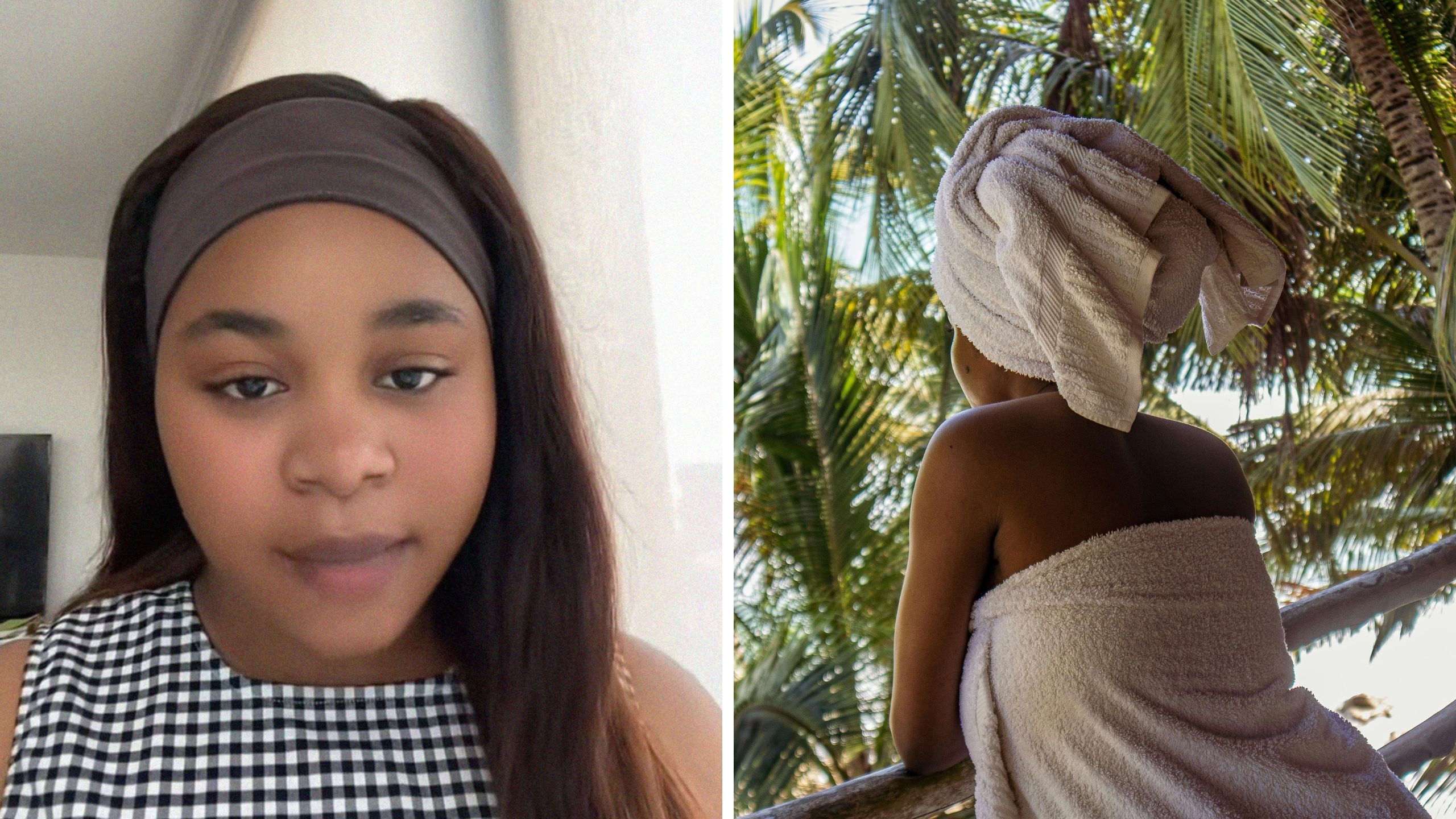 woman shares apartment issue (l) naked woman in towel (r)