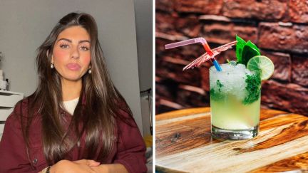 woman shares mocktail issue (l) mocktail drink (r)