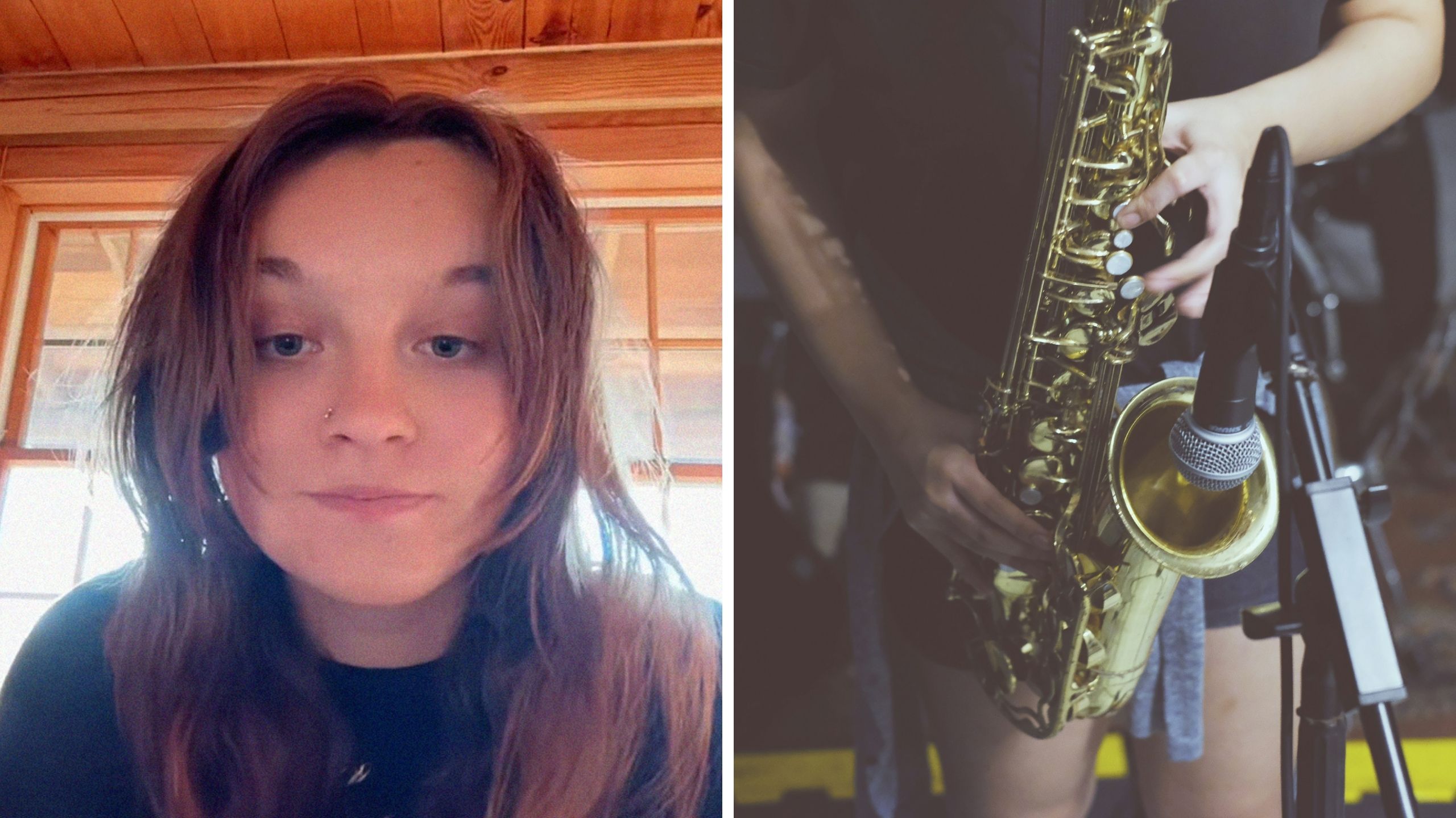 woman shares break up experience (l) woman playing saxophone (r)