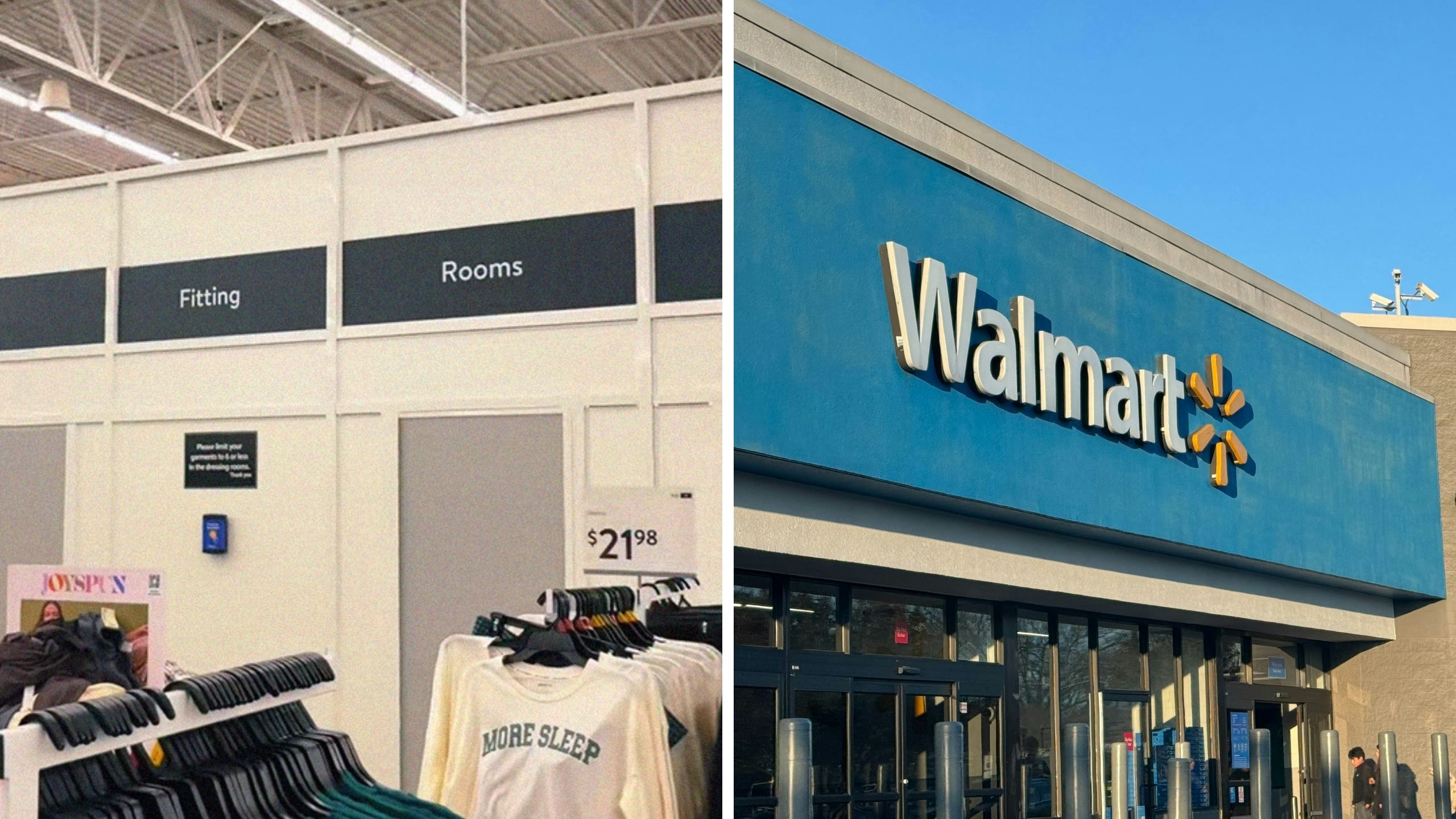 walmart fitting rooms (l) walmart store entrance (r)