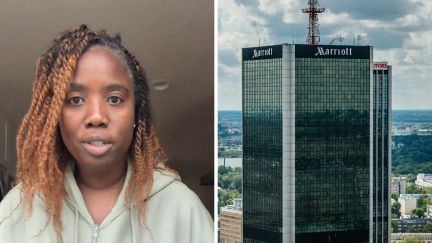 woman shares hotel tips (l) marriott hotel (r)