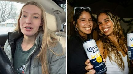 woman shares dating experience (l) two girls hanging out at a party (r)